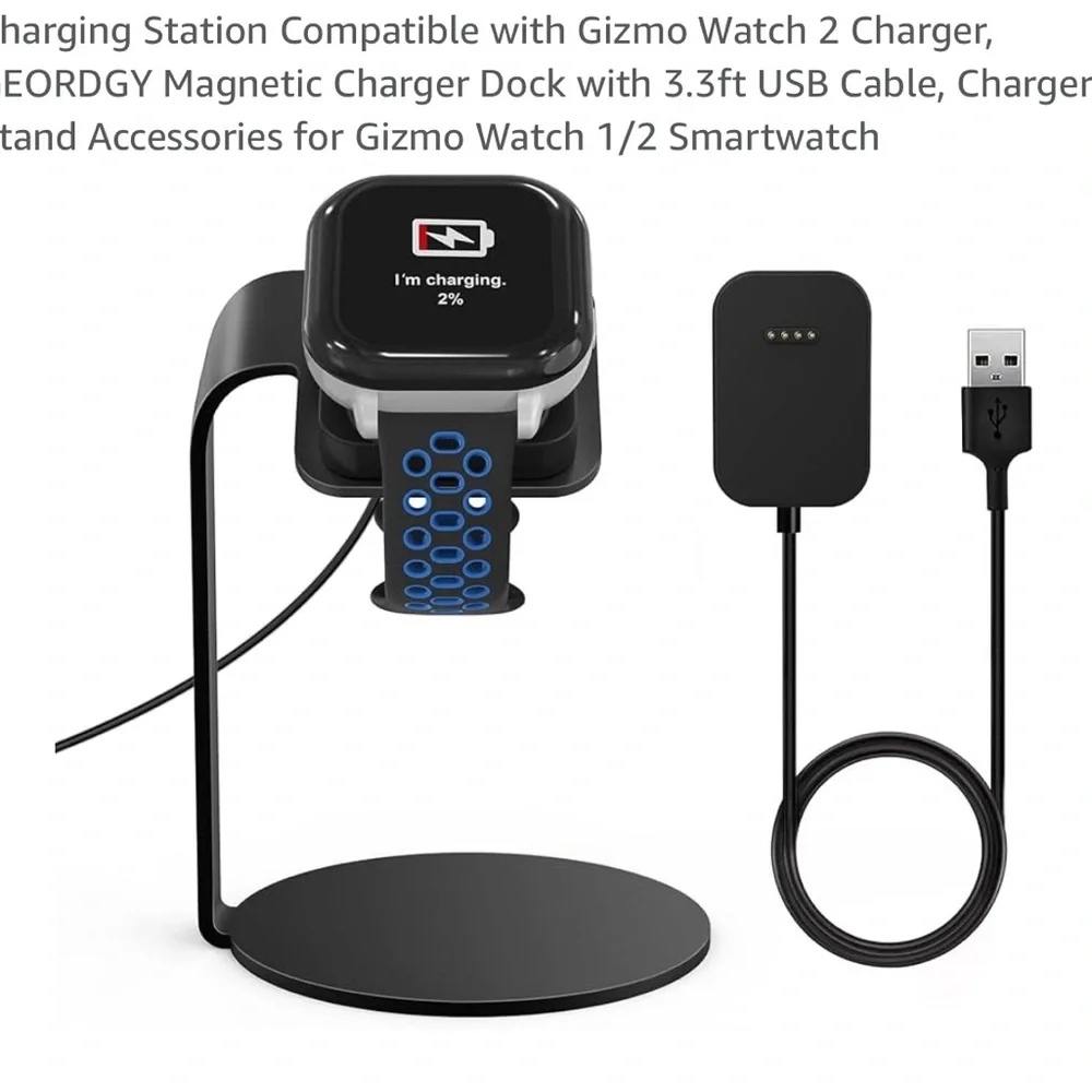 Smartwatch Charging Stand and Dock - Black Compatible with Verizon Gizmo Watch